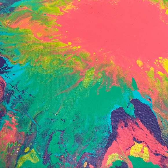 🎉🌈 ORIGINAL PAINTING 16”x20” Rainbow Tie Dye Coral Yellow Green Blue Purple - Picture 3 of 5